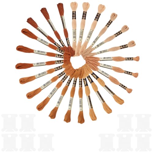 24 Skeins 6 Strands Variegated Embroidery Floss Cross Stitch Threads Gradient Friendship Bracelets Yarn String Bulk with 12Pcs Floss Bobbins for Hand Sewing Bracelet Crafts Crochet Stitching - color: Dark Color