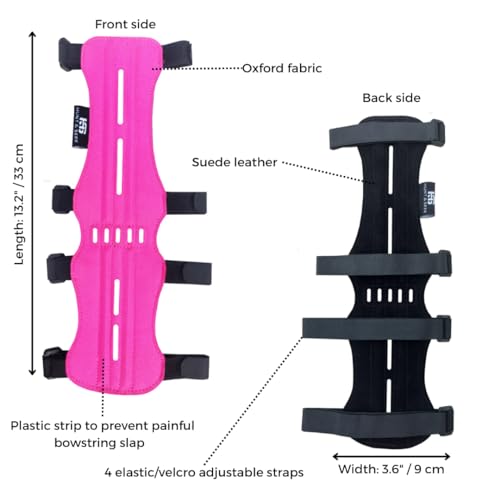 Hunt & Seek Fabric Archery Arm Guard 4 Hook-and-Loop Adjustable Straps Hunting Arm Guard Forearm Wrist Protector Archery Bracer Adult Unisex - color: Pink