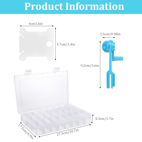 Shuielai Embroidery Cross Stitch Thread Organizer, 36-Grid Removable Box with 50 Plastic Bobbins, 2 Numbered Sticker Sheets, Blue Bobbin Winder for DIY Craft