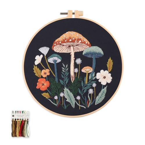 artcici Embroidery Kits Plant Flower Mushroom Patterns for Beginners Adults, Full Range Embroidery Starter Kits Cross Stitch Needlework Supplies (Blue) - color: Blue