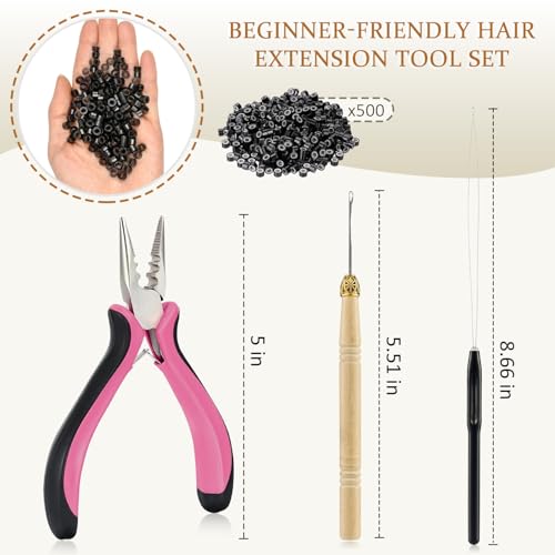 JIAMEISI Hair Extension Tool Kit, 500 Micro Rings Black - color: Black