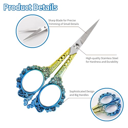 All Purpose Scissors with Sheath - Sewing Embroidery Sharp Cuticle Eyebrows Manicure Pedicure Beauty Grooming Scissors for Office, Home, School, Sewing Crafts (Gold Blue) - color: Gold Blue