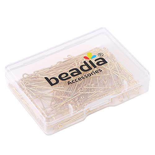 BEADIA 14K Gold Plated Open Eye Pins Non Tarnish 30mm 150pcs for Jewelry Making Findings - color: Open Eye Pins 14k Gold, size: 30x0.7mm