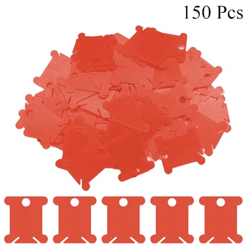 150Pcs Plastic Embroidery Floss Bobbins，Red Cross Stitch Bobbins, Plastic Thread Organizer Cards for Embroidery Floss Storage, SATONBEYI - color: Red