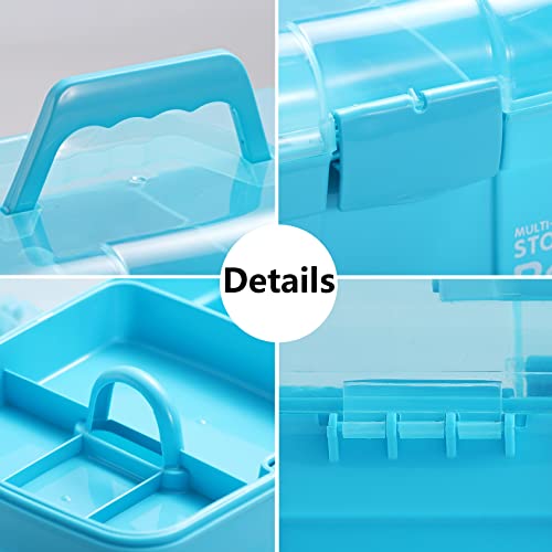 Kinsorcai 11'' Plastic Storage Box with Removable Tray, Multipurpose Organizer and Storage Case for Art Craft and Cosmetic (Blue) - color: blue