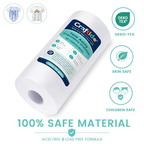 Craftido Tear Away Embroidery Stabilizer 12" x 50 Yd/Roll - size: 12" x 50 Yd/roll