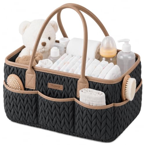 Konssy Baby Diaper Caddy Organizer, Braided Quilted Design with PU Handles - color: Cocoa Black