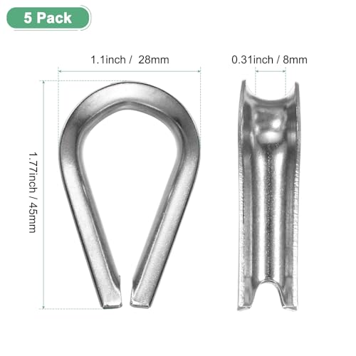 M METERXITY 5-Pack Wire Rope Thimbles, M8 Stainless Steel 8mm Rope Thimble Rigging for Diameter Cable Rigging/Sailing/Clothesline, Wire Cable Protection - size: M8