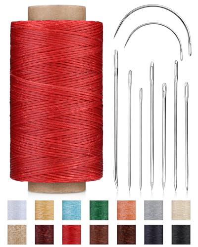 218 Yards Upholstery Thread Heavy Duty, Red Waxed Leather Thread Sewing Kit - color: Red