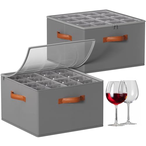 Foyego Wine Glass Storage Box, 2 Pack, Gray - color: Gray, size: 15.7"L x 15.7"W x 9.8"H-2 Pack