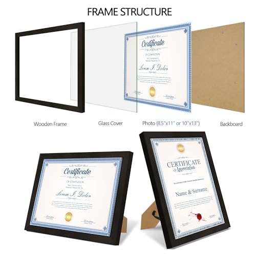 Hongkee 8.5x11 Diploma Frame with Tempered Glass, Multi Certificate 8.5 by 11 Photo Frame Bulk for Wall or Tabletop Display(Black, 3 Pack) - color: Black, size: 8.5x11 in