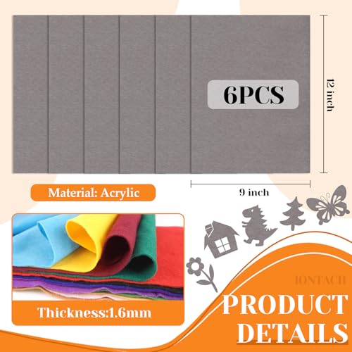 IONTACH 9" X 12" Soft Felt Sheets 1.6mm Thick (6 Packs, Dark Grey) - color: Dark Grey