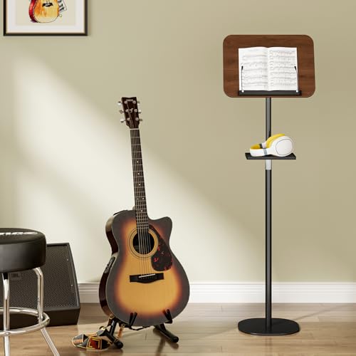 Snughome Floor Book Stand with Removable Tray, Wood Standing Book Stand for Reading, Height Adjustment 21"-51", Music Stand Cookbook Stand Textbook Stand Laptop Stand Book Holder for Display - color: Walnut Brown