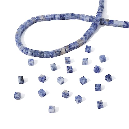 BEADIA Natural Blue Sodalite Square Stone Beads 4x4mm 85pcs Cube Loose Semi Gemstone Beads for Jewelry Making Design - color: Blue Sodalite