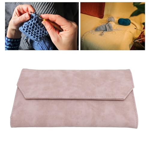 Tyenaza Knitting Needle Storage Bag, PU 13in Knitting Needle Case Organizer for Home Travel Cafe (Light Rosy)