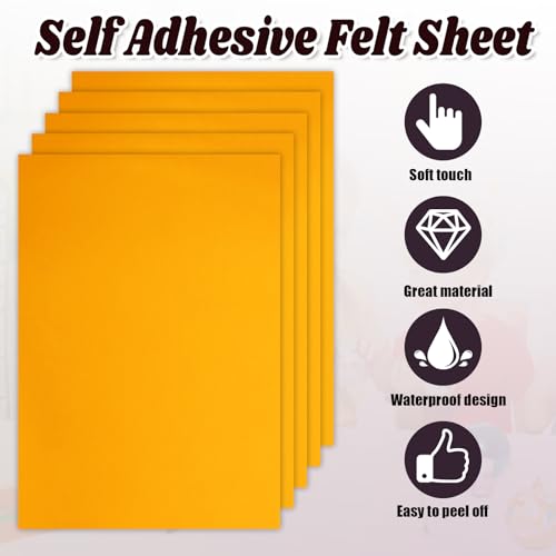 Biaungdo Yellow Self Adhesive Felt Sheets, 6 Pcs, 8 x 12 Inch - color: Yellow