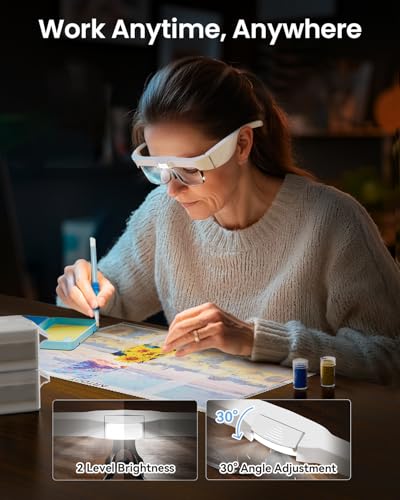 ARTDOT Magnifying Glasses with Light for Diamond Art Kits for Adults, Hands-Free Magnifier with 3 LED and 5 Lens (0.75X to 4.0X) for Reading, Close Work, or Diamond Painting Accessories and Tools - size: Medium