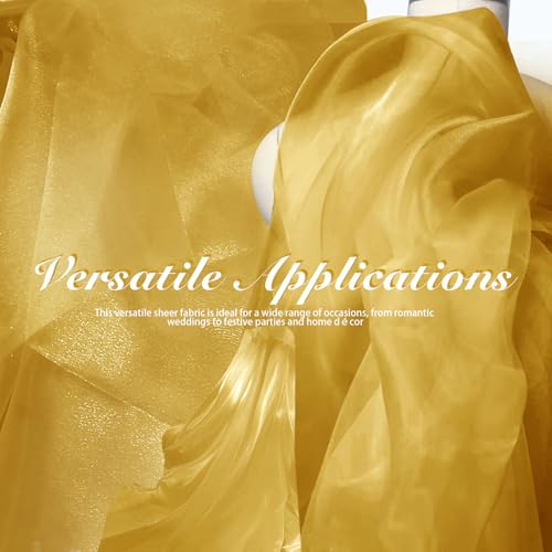 Manyshofu Gold Organza Fabric by The Yard, 60 Wide (2 Yard) - color: Gold, size: 2 Yard