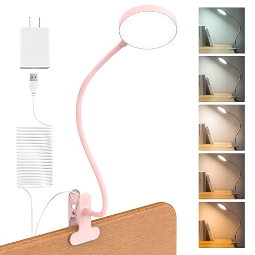 LiFMIRA Desk Lamp Clip on Light 8W 66 LED Reading Light for Bed Pink - color: Pink