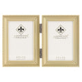Lawrence 11423D Brushed Brass Hinged Double 2.5x3.5 Picture Frame-Beaded Edge Design - color: Satin Gold, size: 2.5x3.5 Double