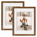 TOFOREVO 11x14 Picture Frames with 8x10 Mat Set of 2, Rustic Brown - color: Rustic Wood, size: 11x14
