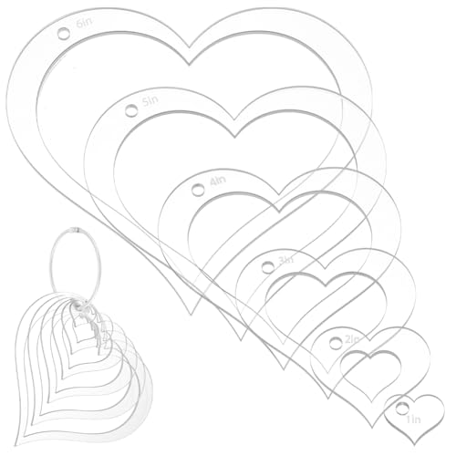 NBEADS 6Pcs Acrylic Quilting Templates Set with Hinged Rings, Cutting Ruler Template Transparent Heart Sewing Guides 0.98x0.78inch to 5.91x5.31inch for Fabric Marking and Craft Design - style: Heart