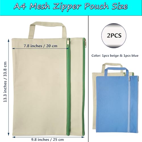 A4 Mesh Zipper Pouch, Waterproof File Bag with Handle,Foldable Document Organizer for School, Office, Travel - Durable Folder with Puzzle Project/Cross Stitch (2)