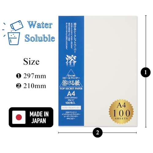 ONAO Water Soluble Paper Sheet A4 Size (100 Sheets) Inkjet & Laser Printable for Artwork, Craft, Print, Candle, Made in Japan (47365) - style: A4 (100)