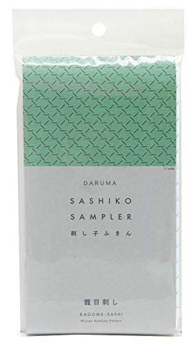 Yokota Daruma Sashiko Cloth Sashiko Fabric - Pre-Printed Sashiko Sampler - White with English Instruction Inside (Woven Bamboo Pattern) - color: Woven Bamboo Pattern, size: Small