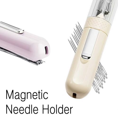 Magnetic Needle Case(Set of 2)–Portable Sewing Kit with Magnetic Needle Holder,Threader,Seam Ripper,Sewing Needles&Thimble|Compact Lipstick-Sized Design Sewing Notions