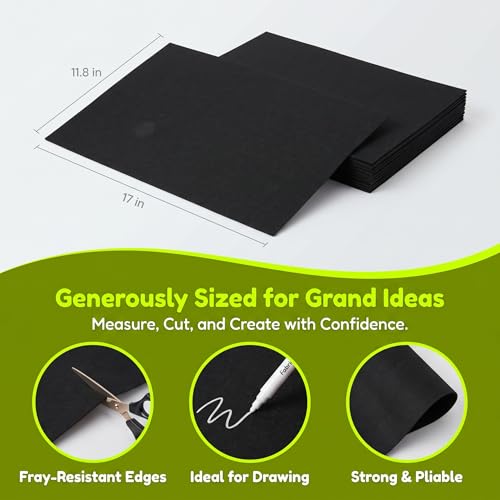 WUWEOT 10 Pack Black Stiff Felt Sheet, 17x11.8 Inches Fabric Hard Felt Squares Craft Felt for DIY Crafts, Sewing, Decorative Projects