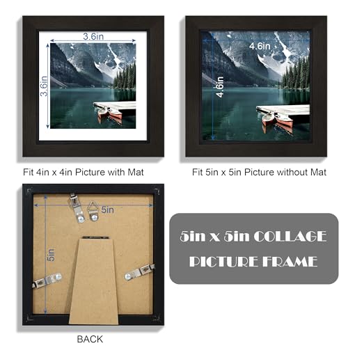 Hongkee 5x5 Picture Frame with Real Glass - Display Pictures 4x4 with Mat or 5 x 5 without Mat, Photo Frame for Wall or Table Top Display(Black, 3 Pack) - color: Black, size: 5x5 in