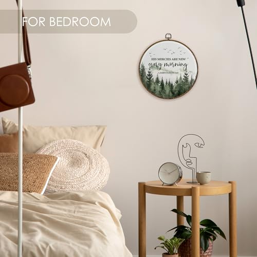 Fewgb Christian Bible Mountain Round Wall Art Decor Framed for Bedroom Living Room, His Mercies Are New Every Morning Canvas Wall Art Prints Picture, Lamentations Hanging Room Decor Artwork 10x10 - color: mercy