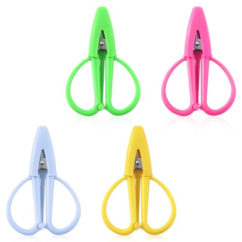 4pcs Mini Scissors, Small Sharp Multipurpose Scissors with Protective Caps for Needlepoint Sewing Embroidery Travel DIY Paper Cutting & Precision Crafts (4 Colors) - color: Pink, Yellow, Green, Blue