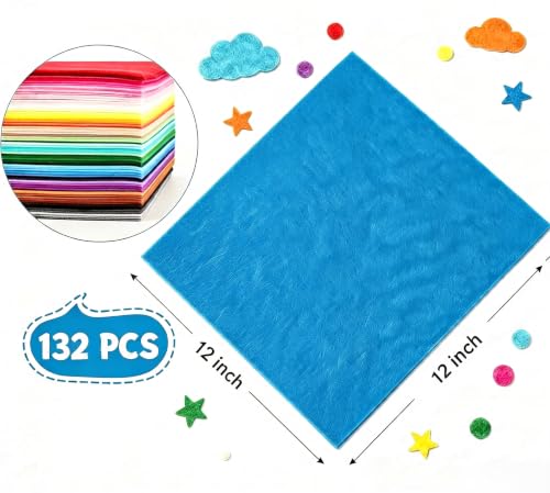 12x12Inch 132Pcs Felt Sheets for Crafts, 40 Colors Craft Supplies - size: 12x12/132pcs