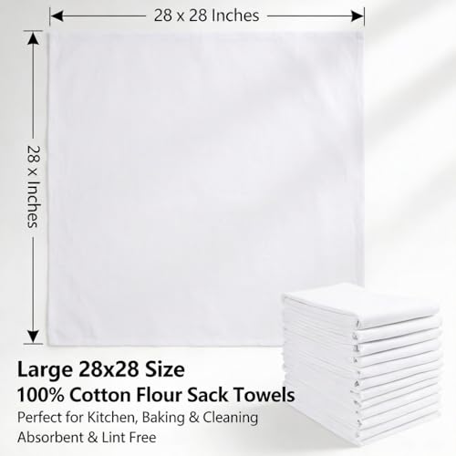 Avalon Kitchen Flour Sack Towels – 60 Pack, 28x28 Inch, 100% Cotton – Flour Sack Dish Towels for Drying Dishes, Baking, Bread Proofing, Crafting & Embroidery – Reusable White Kitchen Towel - color: White, size: 60 Pack - 28x28 inches