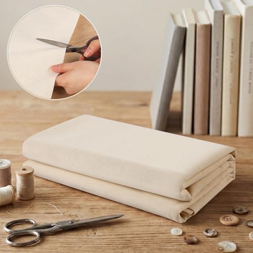 Rindion 100% Cotton Fabric, 63 in x 1.3 Yard Unbleached Muslin Fabric, Medium Weight Linen Fabric by The Yard for Sewing Embroidery, Garments, Arts and Crafts