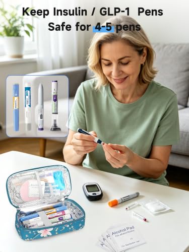 YOUSHARES Insulin Cooler Travel Case - TSA Approved Diabetic Medication Pen Cooling Bag with Temperature Display, Refrigerated Peptide Supplies Organizer Insulated Storage Kit with 2 Ice Pack - color: 11_Lily