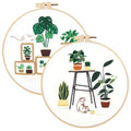 spicssa 2 PCS Embroidery Kit for Beginners, Hand Needlepoint Kits for Adults with Pre-Stamped Patterns, 7.8-Inch Hoop, Threads & Needles, Step by Step Instructions - color: green plants A
