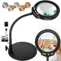 30X 10X Large Magnifying Glass with Light and Stand, 5-Inch Optical Grade HD Lens, 5 Color Modes Stepless Dimmable LED Desk Lamp, Hands Free Gooseneck Lighted Magnifier for Craft Painting Close Work - color: Black