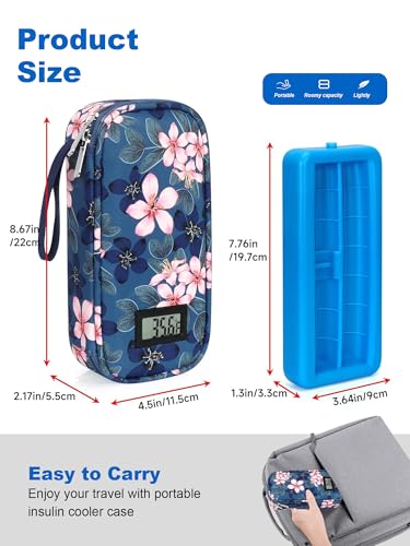 Insulin Cooler Travel Case for Diabetic Supplies, Pen & Vial Temperature Display Medication Cooling Bag with Ice Brick, TSA Approved Refrigerated Travel Organizer for Peptide, GLP-1 (Magnolia) - color: Magnolia