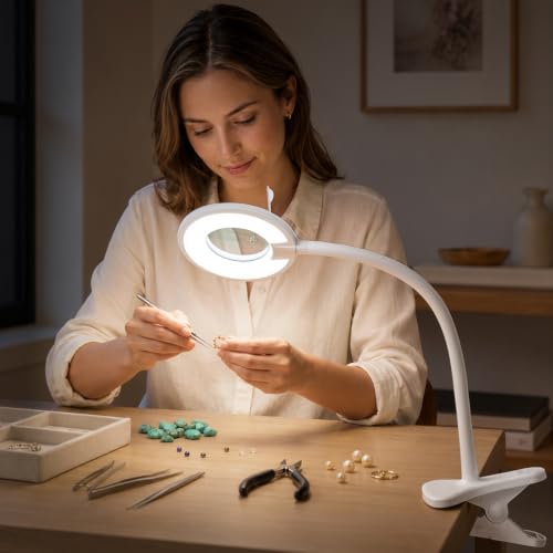 3X+6X Magnifying Glass with Light and Clamp,Dimmable LED Magnifying Lamp - color: Cool White