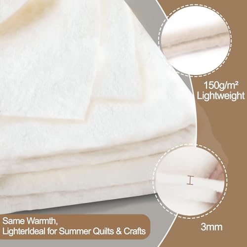 Natural Cotton Batting for Quilting - 150g/m² Lightweight, 40"x40" - Crafting Material for Blankets, DIY Projects, Home Decor - size: 40 x 40 Inch