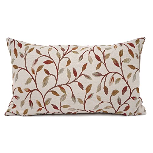 YOUR SMILE Farmhouse Oblong Rectangle Floral Chenille Embroidery Decorative Throw Pillow Case Cushion Cover Lumbar Pillowcase for Sofa 12 x 20 Inch, Brown Leaves - size: 20" x 12" (Pack of 1)