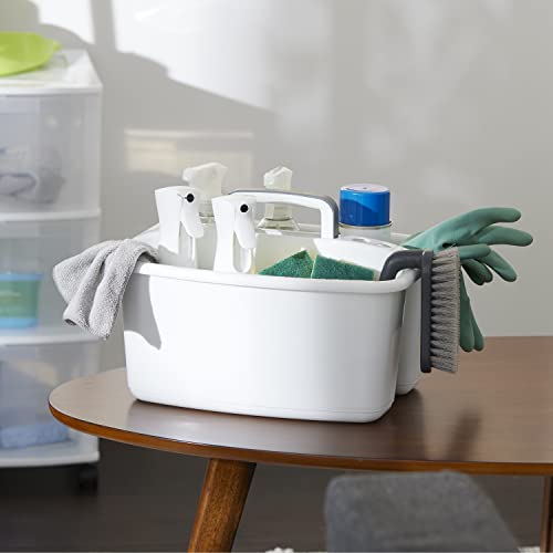 Gracious Living Storage Caddy, 2-Compartment Portable Plastic Tote with Handle for Cleaning Supplies, Craft Organization, & Makeup, White/Gray - size: 1 Pack