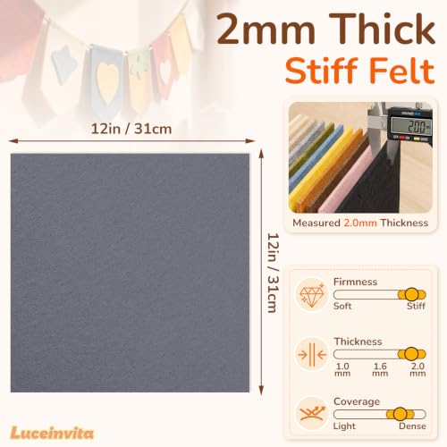 2mm Stiff Felt Sheets 12" X 12" (10 Pack, Charcoal Gray) - color: Charcoal Gray