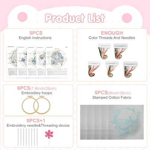 Kuabiz 5 Sets Skull Embroidery Kits for Beginners Anatomy Cross Stitch Kit for Adults Organ Embroidery Starter Kit Embroiderys Hoop Needlepoint Kits with Instruction Needles Threads for Doctors Gifts - style: Organ
