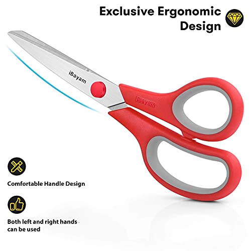 iBayam 8.5" Household Scissors All Purpose 3 Pack, Red Black Blue Scissors - color: Red, Black, Blue, size: 3-Pack