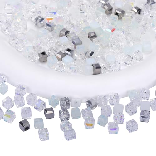 BEEFLYING 200Pcs 6mm Crystal Cube Glass Beads Square Loose Glass Spacer Beads for Jewelry Bracelet Necklace Earring DIY Craft Home Decor（0.24inch White - color: White, size: 6mm