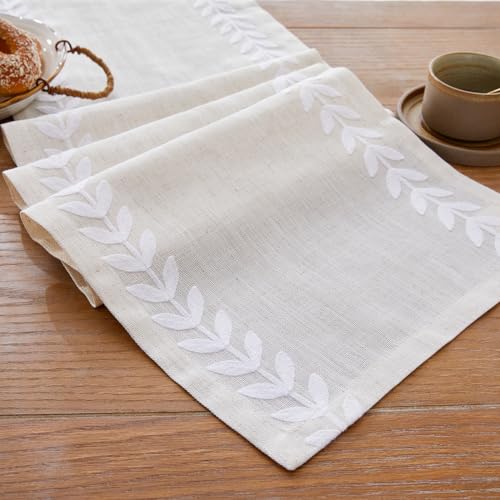 Linen Embroidered Table Runner, White Table Runners 48 Inches Long - color: White, size: 13×48 Inch